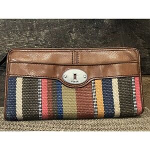 Vintage Fossil Leather Striped Multi Color‎ Wallet